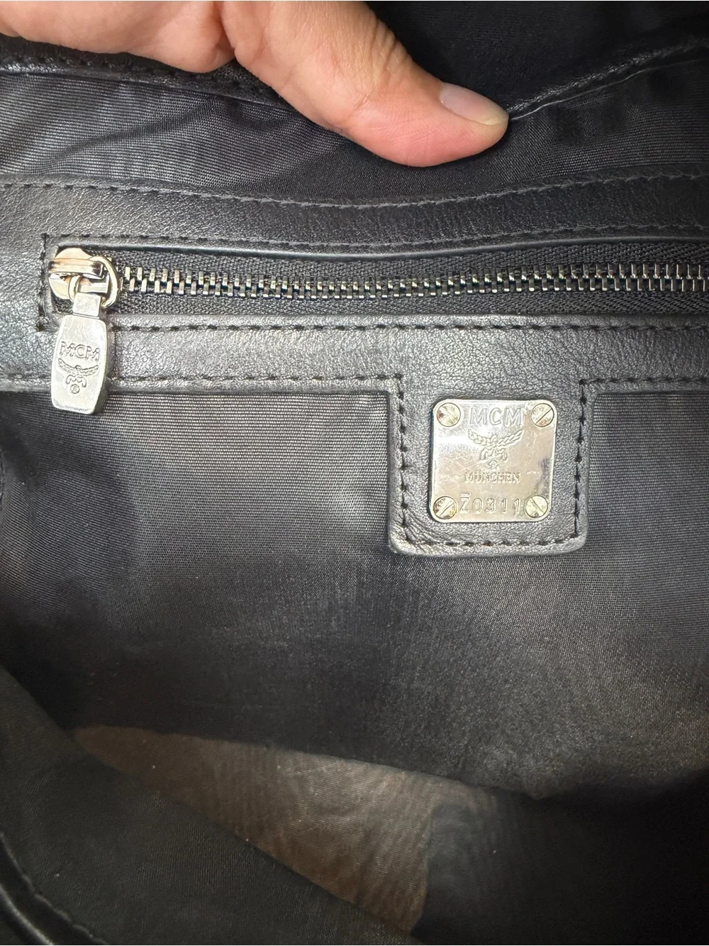 MCM Metallic Black Textured Backpack with pouch